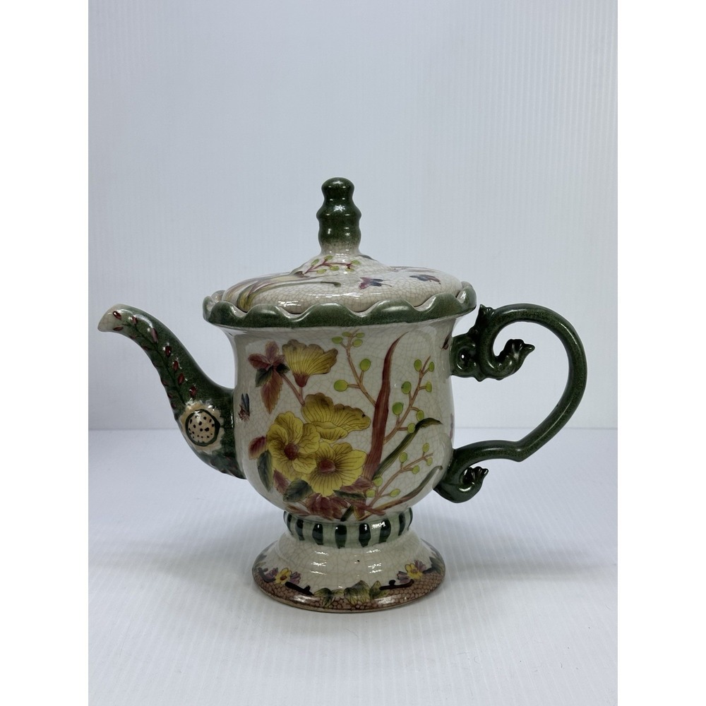Vintage Chinese Teapot Vibrant‎ Flowers Handcrafted For Decorative Use Only